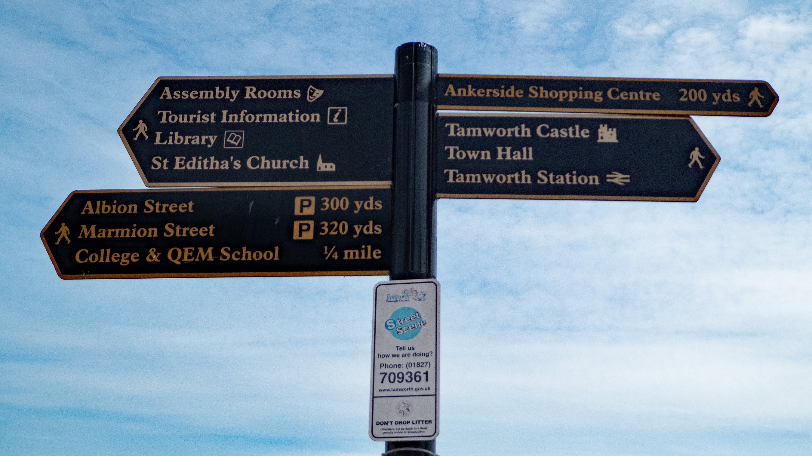 A signpost showing where the facilities in the area are