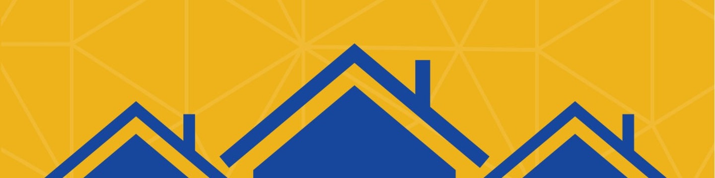 An illustration of the top of a row of houses