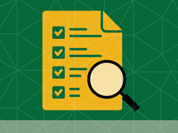 An drawing of a document and a magnifying glass